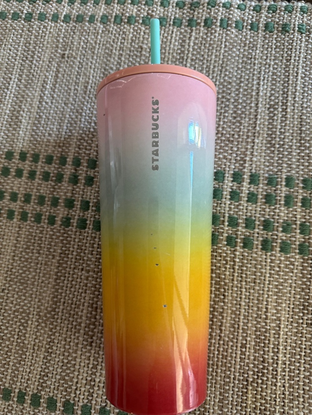 Starbucks Pastel to Sunset metal Ombre Tumbler with Mint Straw 24 oz
